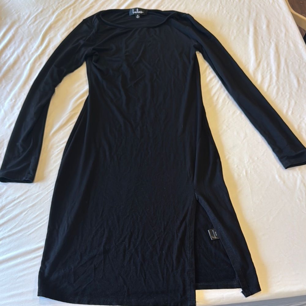 Lulu's Black Sheath Dress with Slit